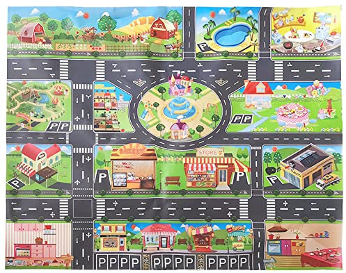 JTMM Kinder Teppich Spielmatte City Life - Kunststoff PVC Spielfläche 100X130cm / 39.3inX51.1in - Lerngeschenk für Kinder