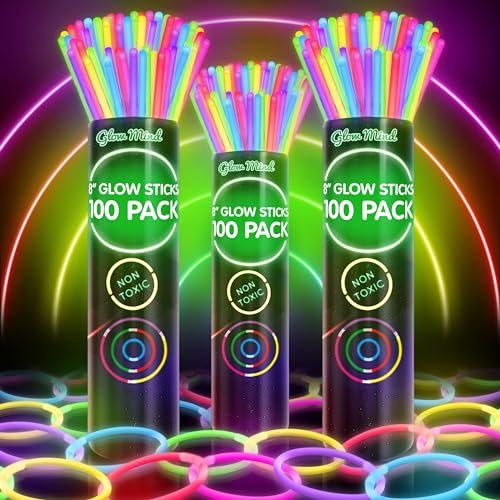Glow Mind 300 Ultra Helle Knicklichter Party Set für Kinder – Leuchtende Armbänder und Halsketten - Neon-Leuchtstäbe Knicklicht für Festival, Hochzeit, Weihnachten und Silvester