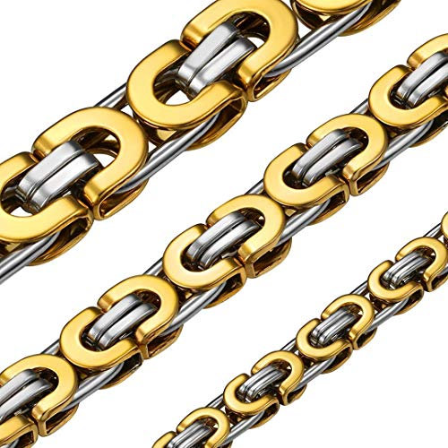 ChainsHouse Königskette Herren Gold Ketten Edelstahl Plattenkette 8MM breit Byzantinische Kette 51cm Platten Kette Halskette Damen Schmuck Herren