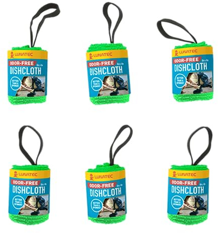 Lunatec® Odor-Free Kitchen Dishcloths. A Scrubber and scouring pad for All Surfaces. Safe for Non-Stick. (6-Pack)