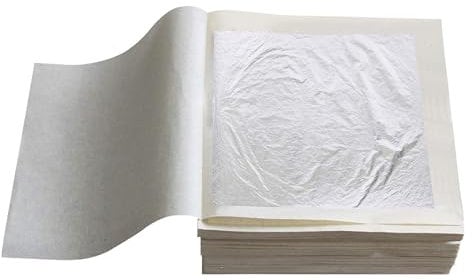 KINNO Essbare Blattsilber echtes Silber zum Basteln 6 cm x 6 cm Lebensmittel Kuchen Backen Torten Schokolade Dekorfolie Künstlerbedarf 10 Blatt Lose