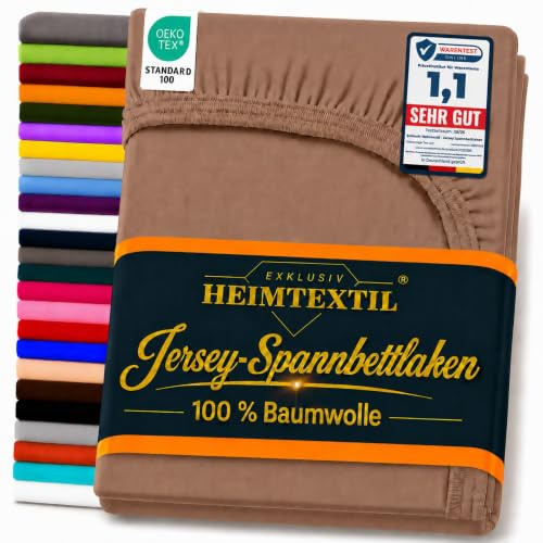EXKLUSIV HEIMTEXTIL Jersey Spannbettlaken Premium 200 x 220 cm Schokobraun | 100% Baumwolle - 140 gsm - Oeko - Tex Zertifiziert - Steghöhe 40 cm - geeignet für Matratzenhöhe 35 cm