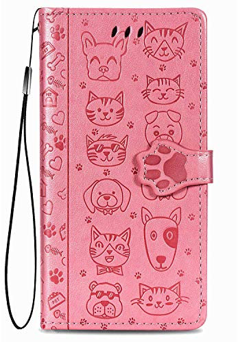 Fertuo Cover iPhone 12 Pro Max, Custodia Portafoglio a Libro in Pelle Flip Cover con Porta Carte, Chiusura Magnetica [Disegni di Gatto Cane] Case Antiurto per Apple iPhone 12 Pro Max, Rosa