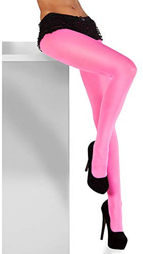 NET TOYS Collant Opaque Femme années 80 - Rose - Ravissant Accessoire de fête Collant Femme Couleur Flashy - Un Attrape-Regard pour Carnaval & soirée déguisée