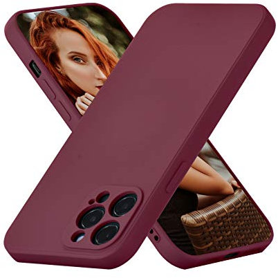UEEBAI Case for iPhone 12 Pro Max 6.7 inch, Ultra Slim Straight Side Liquid Silicone Case Precise Cut-outs Gel Rubber TPU Bumper Case Smooth Lovely Shell Shockproof Protective Cover - Wine Red