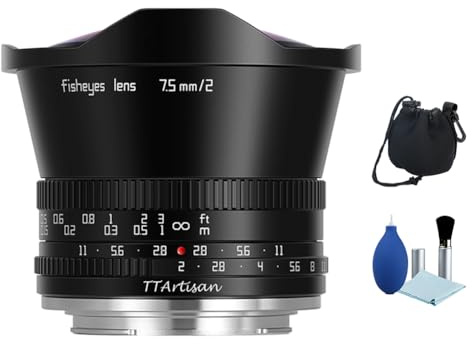 TTArtisan 7,5 mm F2 APS-C Fischaugenobjektiv 180° Ultra-Weitwinkel große Blende Manueller Fokus Objektiv für Panasonic/Olympus M4/3 Kamera G1 G85 GF1 GF9 GM1 GH2 GH5 EM10II EPL9 EPM1 EM10III