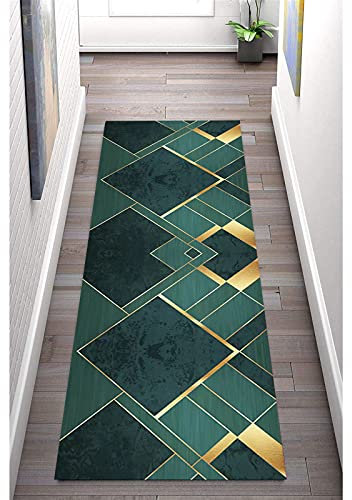 Läufer Teppich für Flur Indoor rutschfest Grün 50×70cm, Waschbar Polyester Langer Teppich für Küche Wohnzimmer, Breite 60cm/ 80cm/100cm/ 120cm