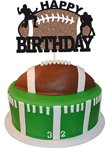 Gyufise 1 décoration de gâteau d'anniversaire avec ballon de rugby - Décoration de gâteau d'anniversaire pour bol - Décoration de fête sur le thème du sport