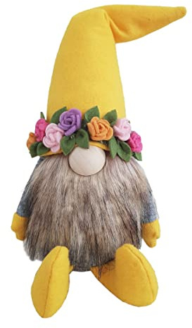 NETPROSHOP Blumenwichtel Deko Wichtel mit Blumenkranz, ca. 32 cm x 10 cm x 13 cm, Farbe:Gelb