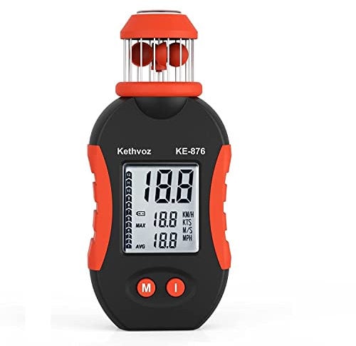 Kethvoz Anemometro digitale Windmesser, misuratore di velocità del vento a tazza portatile Kethvoz Misura il flusso d'aria 0,7~42 m/s per la vela Windsurf Aquiloni Drone Caccia HVAC