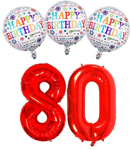 DIWULI Geburtstagsdeko 80 Jahre - Rote Zahl 80 Deko Set