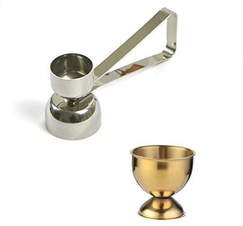 Egg Cracker Topper with a Golden Egg Cup Holder, Stainless Steel Double Cutter Heads Egg Shell Remover Cutter Egg Whacker Egg Hammer Touch Egg Opener Egg Separator for Raw/Soft/Hard Boiled Egg