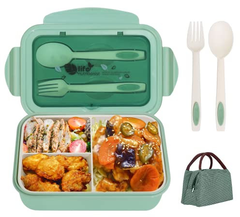 SENDR.KR Lunchbox Erwachsene 1400ml Bento Box mit 3 FäChern für Kinder ,Brotdose Kinder, Vesperdose, BPA-frei Jausenbox Geeignet FüR Mikrowellen Und SpüLmaschinen mit Besteck und Brotzeittasche