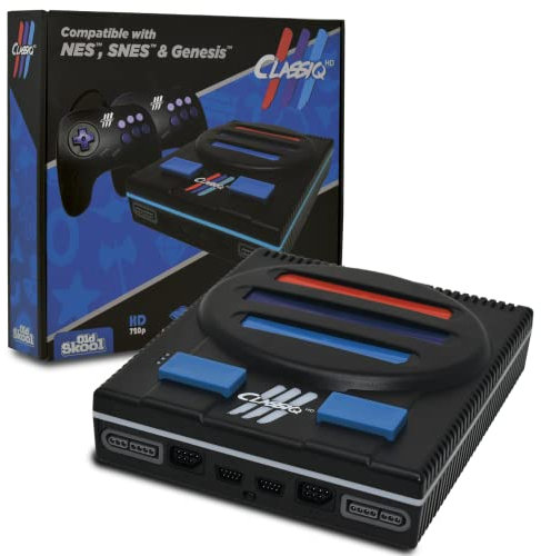 Old Skool Classiq 3 HD 720p Sistema di gioco 3 in 1, nero compatibile con cartucce SNES/NES Nintendo e Super Nintendo e Sega Genesis
