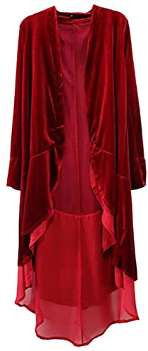 ZSBAYU Women's Vintage Velvet Maxi Duster Cardigans Open Front Trench Coat Velvet Duster Cardigan Draped Open Front Trench Coat(Red,XX-Large)
