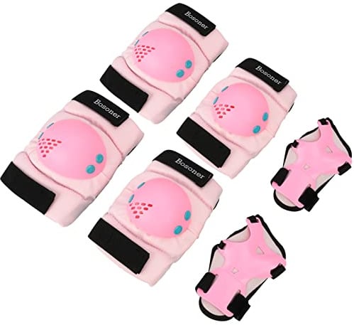 BOSONER Knieschoner Kinder Schoner Inliner Protektoren 6er Set Schützer Inliner Inline Skates Knie Und Ellenbogenschützer Schutzausrüstung Knieschützer Skateboard (11#Rosa, M (6-15Jahre))