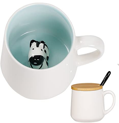 Zebra Keramik 3D Tasse Lustig Personalisiert, Tasse mit Spruch Kawaii Süße Sachen Kaffeebecher Cappuccino Lustige Tassen set, Teetasse Mit Deckel Personalisierte Geschenke für Frauen,Männer,Mädchen
