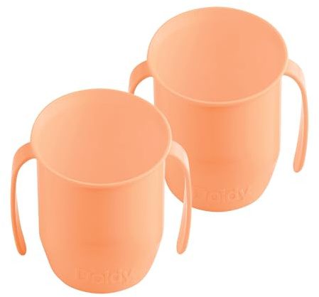 Doidy Cup, Open Cup for Training Baby 6 Months-3 Years, 200ml, Slanted Weaning Cup with Handles for Learning to Drink, BPA Free, 2 Pack (Orange)