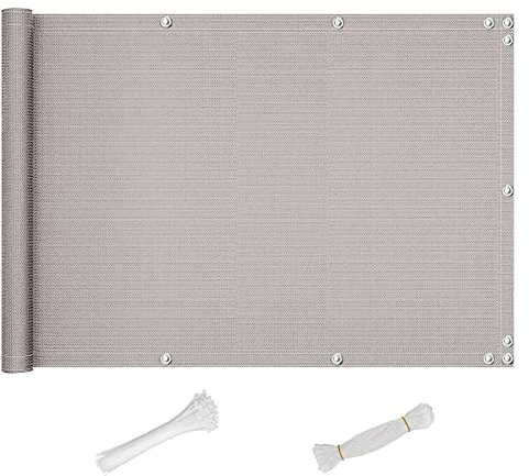 QINGLV Copri Ringhiera Balcone 90x200cm Telo Frangivento per Balconi Impermeabile Anti-UV Telo Copertura Frangi-Vista Frangivento per Balconi Recinzioni Terrazze -Grigio Chiaro