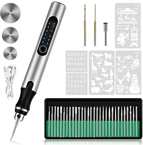 Grabado Pluma, Kit de Herramientas de Grabado Eléctrico Recargable por USB, Velocidad Variable Grabado Pluma, Mini Portátil grabador de bricolaje Para Metal Vidrio Piedra Joyería Madera Cerámica