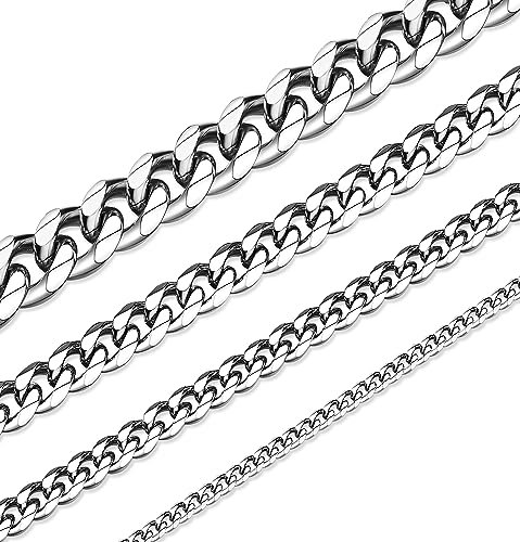 XIRUVE 3mm/5mm/7mm/10mm de Ancho, 36-76cm de Largo Collar Acero Inoxidable Cadena Cubana para Hombre Mujer