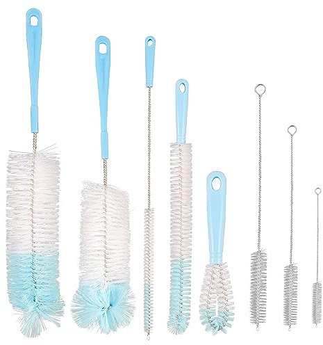Bottle Cleaning Brush Set, 5 Pack Tube Brush Nylon Bottle Cleaner Set, Long Handle Brush Water Bottle Cleaners for Washing Narrow Wine/Beer Bottles, Thermos, Sports Water Bottles (Blue)