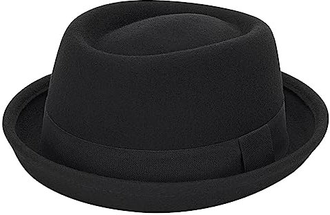 Vikodah Damen-Glockenhut aus reinem Wollfilz, aufrollbare Krempe, Fedora, Porkpie, Fliege, edler Derby-Hut, Größe S/M, schwarz, Stil 1, Medium