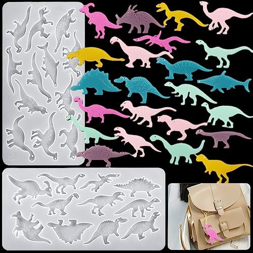 Voyyphixa 23 Stück Silikon Dinosaurier Form Tier Silikonformen Epoxidharz Dinosaur Resin Molds Anhänger Harz Formen Schmuck Gießform für DIY Schlüsselanhänger Ornamente
