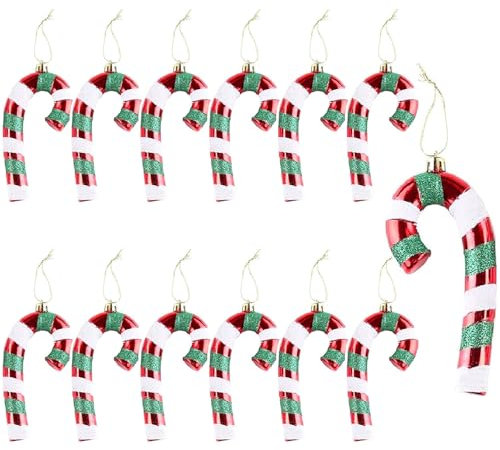YIEUR 12 Stück Weihnachten Zuckerstangen Anhänger Kunststoff, 15cm Glitzer Zuckerstangen Ornamente Weihnachtsbaumschmuck Deko Anhänger Weihnachtsbaum Für Christbaum Baumschmuck(Rot-Grün)
