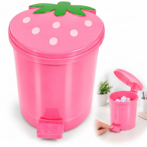 Zerodeko Mini Mülleimer Rosa mit Deckel für Schreibtisch und Bad 16cm | Kompakter Kunststoff Papierkorb für Kinderzimmer Kosmetiktisch Küche Büro und Kleine Innenbereiche mit Rundem Design