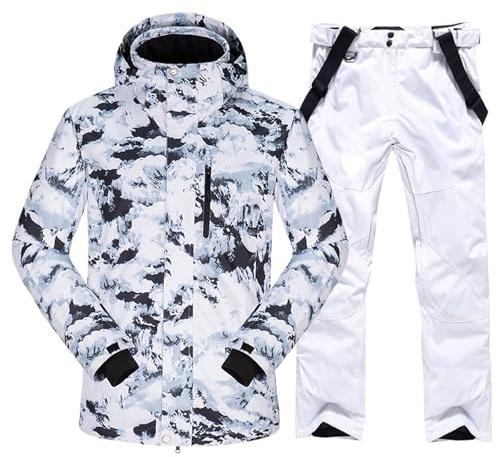 ALSOGO Vestes de Ski et Pantalons de Ski Pour Hommes Costume de Ski Hiver Imperméable et Coupe - Vent Manteau de Neige à Capuche deux Pièces Ensemble de Snowboard