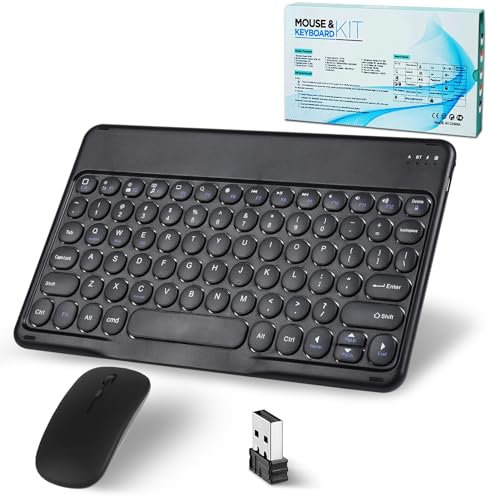Bluetooth Tastatur Kabellos,Funktastatur Mit Maus 2.4GHz Mini Tastatur Ultra-Dünn Wireless Tastatur Maus Set für iPad,Mac,Laptop, Tablet,Surface,Phone,Windows/Android/iOS,QWERTY,Upgrade Schwarz