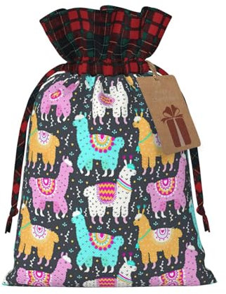 WURTON Indische Alpaka Urlaub Kordelzug Plaid Geschenktüte Weihnachten Party Neujahr Süßigkeiten Hochzeit Gastgeschenke, 2 Größen