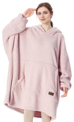 Catalonia Classy Wearable Oversized Hoodie Blanket, Snuggle Sherpa Blanket Hoodie, Warm Throw Blanket Sweatshirt with Sleeves for Winter, Gifts for Mum Women Men Adults Teens, Pink