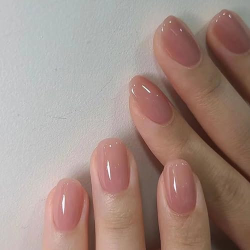 24Pcs False Nails Short Almond, French Tips Press on Nails Nude Pink Fake Nails with Glue Stickers, Reusable Ballerina Acrylic Full Cover Stick on Nail for Women Girls Nail Art Accessories