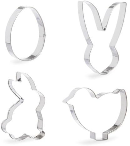 LND Gifts Easter Cookie Cutters - Fun Stainless Steel Biscuit Cutters - Chick, Egg, Bunny Rabbit, Bunny Head - Perfect for Making Festive Cookies and Treats