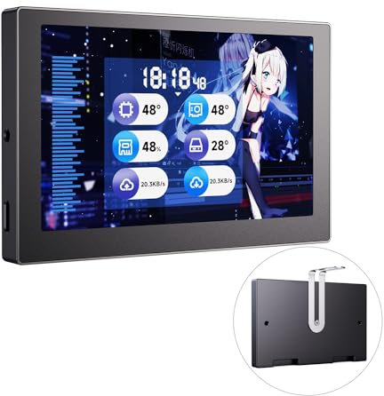 Waveshare 5inch USB Monitor, PC Case Secondary Screen/Desktop RGB Ambient Screen, IPS Panel, 800×480 Resolution, with Music Spectrum Analysis Function, Type-C, CNC Metal Case,Black