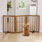Semiocthome Hundegitter und Barrieren aus Bambusholz für den Innenbereich, freistehend, 3 Paneele, für das Haus mit 2 Metallständern, 61 cm hoch, zusammenklappbares Haustiergitter für Treppen, Tür
