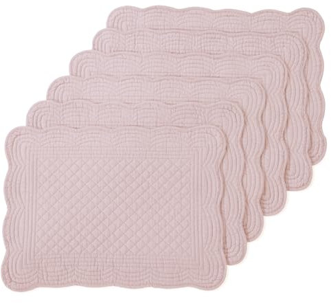 MABOZOO Gesteppte Tischsets aus 100 % Baumwolle, waschbar, für Küche und Esstisch, rechteckig, rosa, 6 Stück (Rosa, 6)