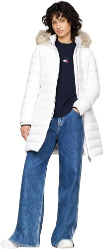 Tommy Jeans Damen Daunenmantel Essential Hooded Down Coat mit Kunstpelz, Weiß (White), M
