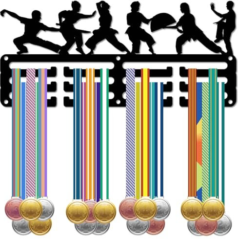 CREATCABIN Chinesischer Kung-Fu-Medaillenhalter,Medaillenaufhänger,Medaillenhalter,Metall,Schwarzes Regal,Aufhänger,Organizer,Medaillenständer,Kleiner Rahmen,Wandmontage Für Medaillengewinner,29x13cm