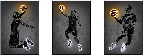 YLHKME Basketball Sport Bilder Leinwand Malerei, Schwarz Weiß Wandbilder Wohnzimmer Schlafzimmer Deko Poster Kunstdrucke,Ohne Rahmen (A-Rahmenlos,3X20X30CM)