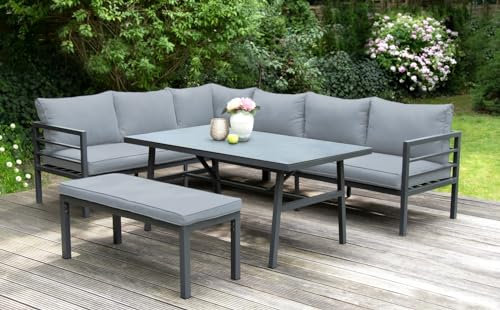 BELLAVISTA Lounge Maia - Gartenmöbel-Lounge - Möbelset für den Außenbereich - Stellmaß der Sofas 193 x 260cm - pulverbeschichtete Alurahmen - anthrazit - 4 teilig - mit Sitz- und Rückenkissen
