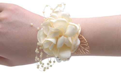 FDCGAS Fleurs de Poignet - 1 pcs Boutonniere Mariage Blanc Boutonniere Bracelets pour Mariage, Prom Rose Wrist Corsage Bracelet Corsage pour Femme, Fille, mariée, Demoiselle d'honneur