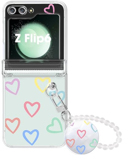 Custodia per Samsung Galaxy Z Flip 6, con catena, motivo farfalla, trasparente, con catenina per cellulare in policarbonato rigido per Samsung Z Flip 6 5G Case 2024, motivo cuore