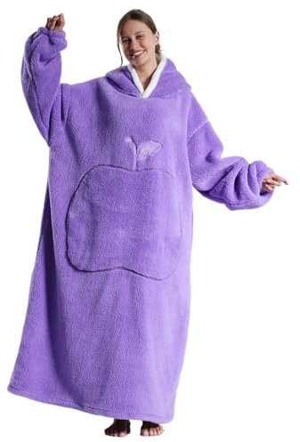 Ancokig Übergroße tragbare Decke für Damen und Herren, Dicker Warmer Kapuzenpullover mit Riesentasche, super gemütlicher Riesen-Decken-Hoodie für Teenager (Lila)