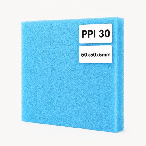VIALIA Filtermatte Teich & Aquarium, 50x50x5 cm, PPI 30 fein | Zuschneidbarer Filterschwamm für Teichfilter und Aquarium – mechanische & biologische Filterung für klares Wasser