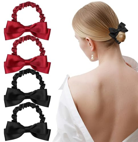AOZUO 4 Stück Haargummi Mit Schleife,Scrunchies Scrunchie Haargummi,Süße Haargummis Weich Elastisch Haarseile Junggesellinnenabschied Haar Accessoire für Damen Frauen Mädchen Halloween