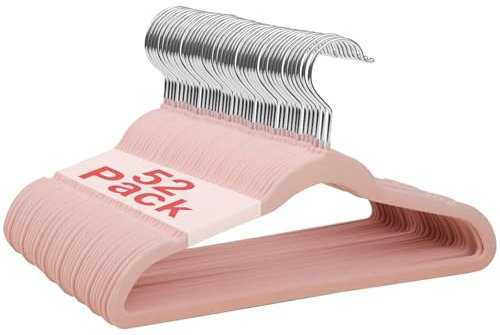 Wellong Kinderkleiderbügel, 28 cm Baby-Samtbügel mit 360°-Drehhaken, rutschfeste Kleiderbügel Samt, platzsparende Kleiderbügel für Säuglinge und Kleinkinde, 52 Stück Rosa