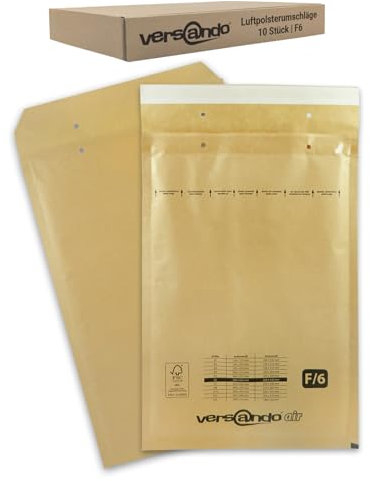 versando 10x F6 Luftpolsterumschläge Innenmaß 220 x 340 mm Außenmaß 240 x 350 mm braun/goldgelb für DIN A4 / A5